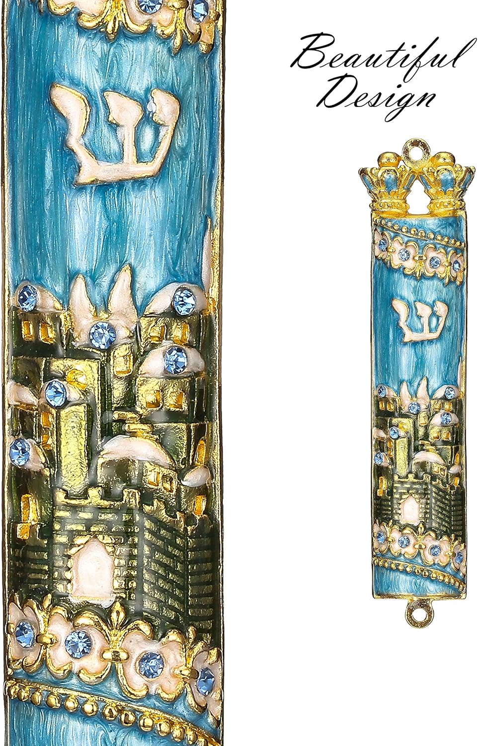 Matashi Hand Painted Mezuzah Gold Plated Jerusalem City Decor