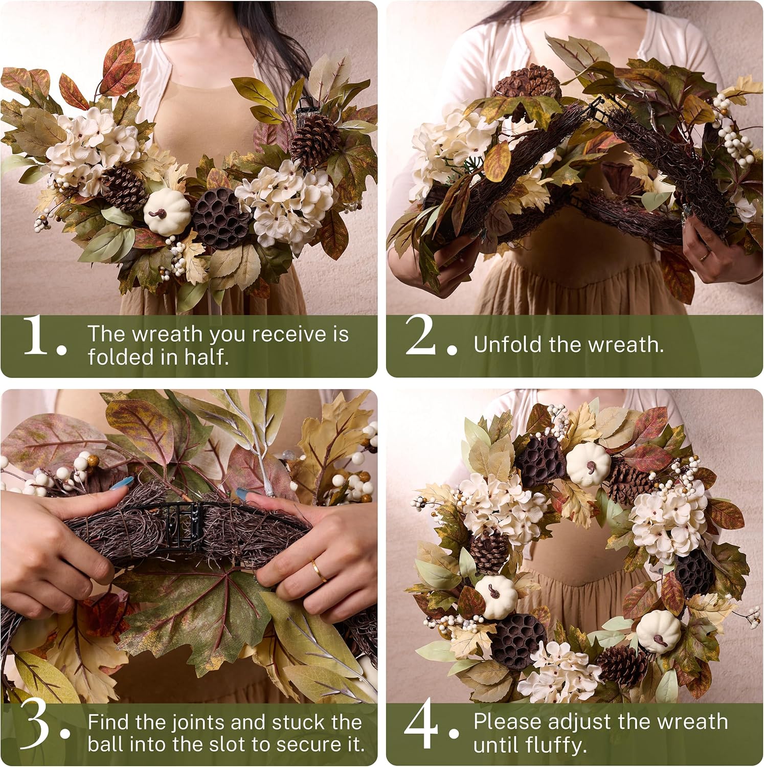 DECOR BY HANNAH 24 Inch Collapsible Fall Wreath with Lights