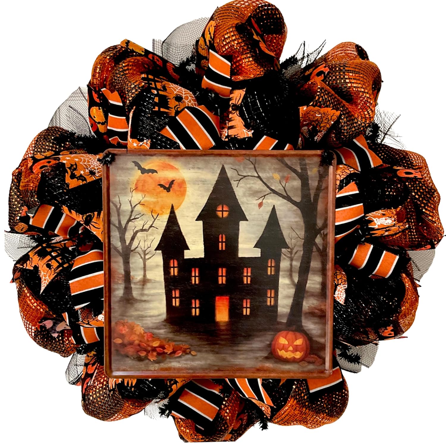 Haunted House Halloween Wreath Handmade Mesh