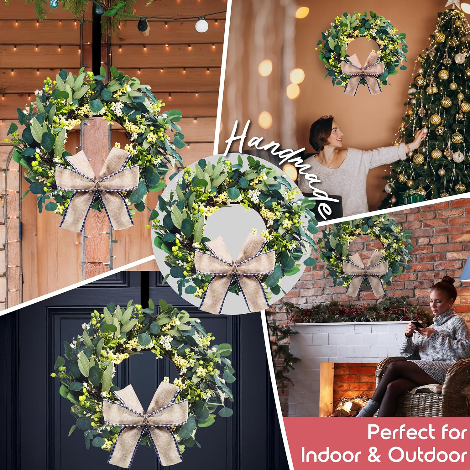 Artificial Eucalyptus Wreath with Doormat and Hanger - 24 Inch All Season Front Door Wreath