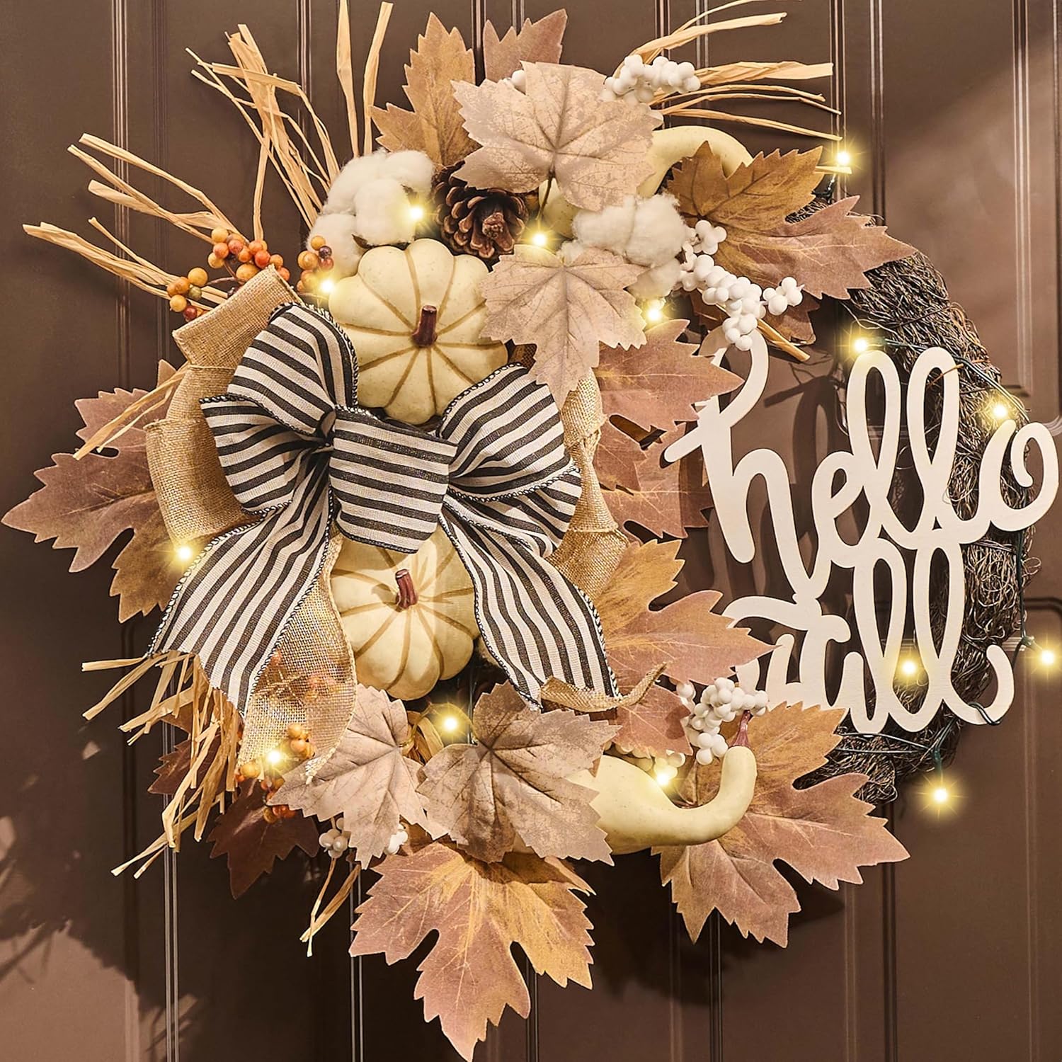 Valery Madelyn 22 Collapsible Fall Wreath with Lights