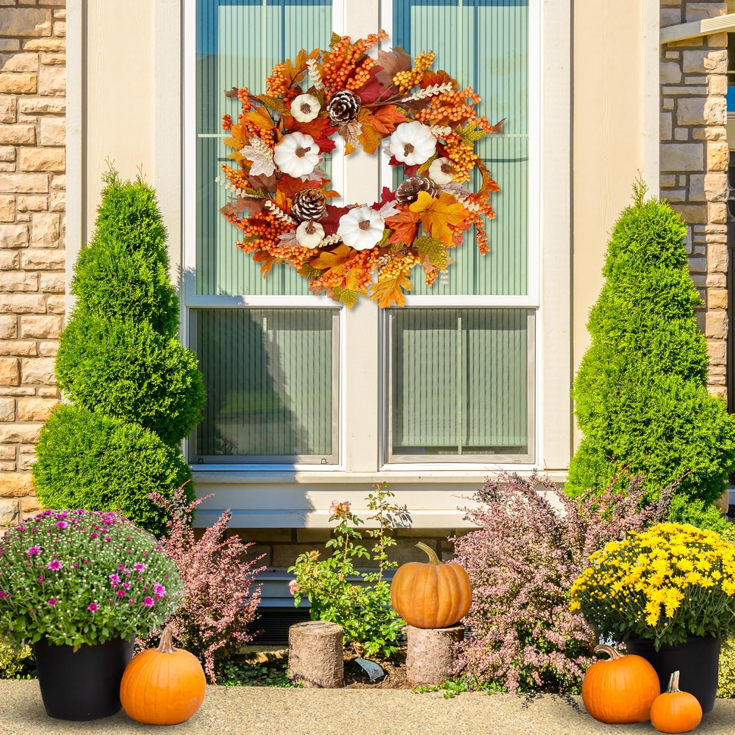 Sggvecsy 20 Inch Fall Wreath Autumn Decor 1