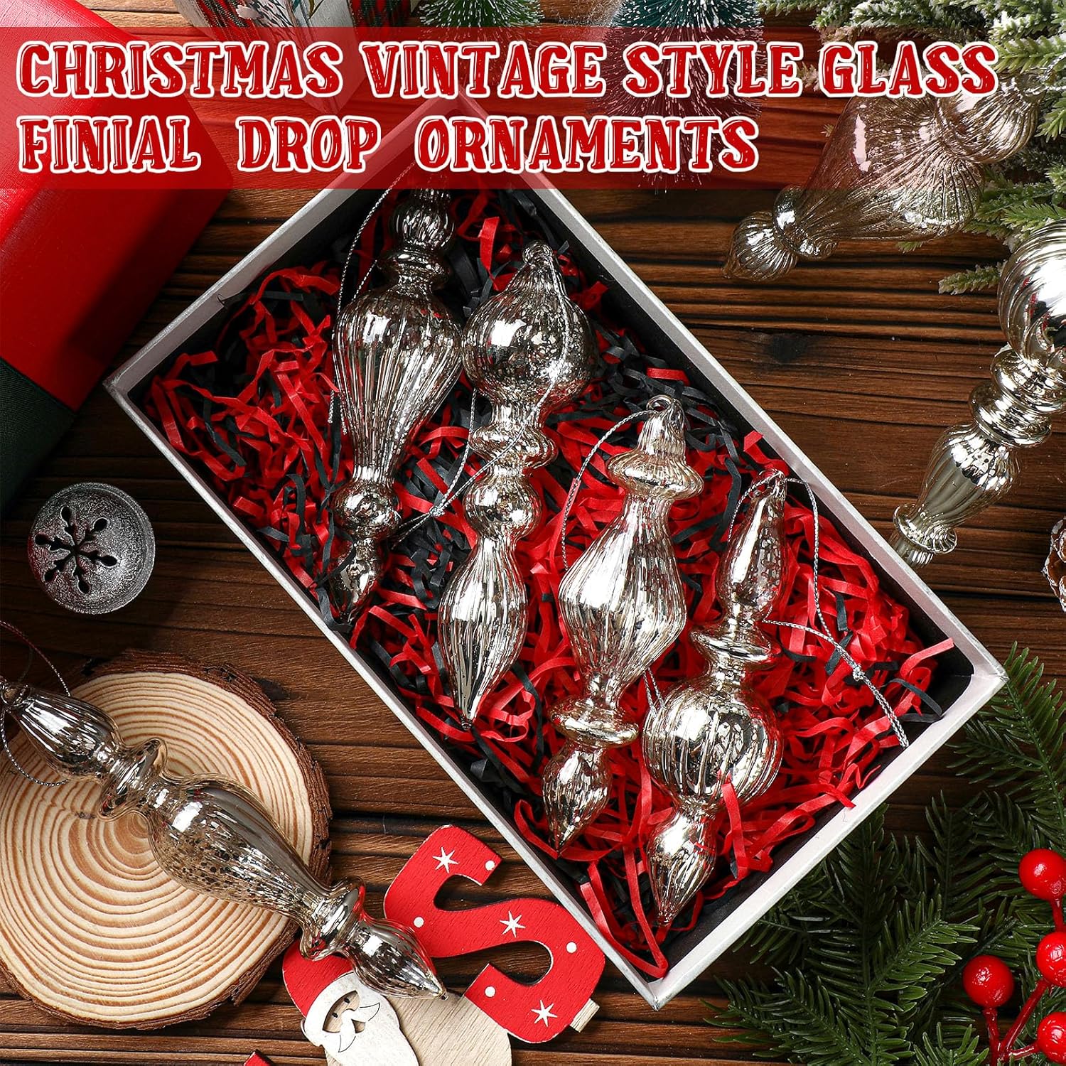 Mifoci 8 Pcs Mercury Glass Christmas Finials