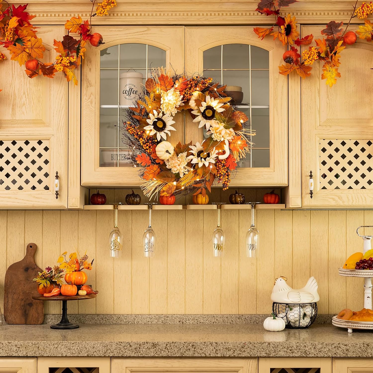 Walasis Fall Wreath Door Decor 20 Inch Autumn Harvest