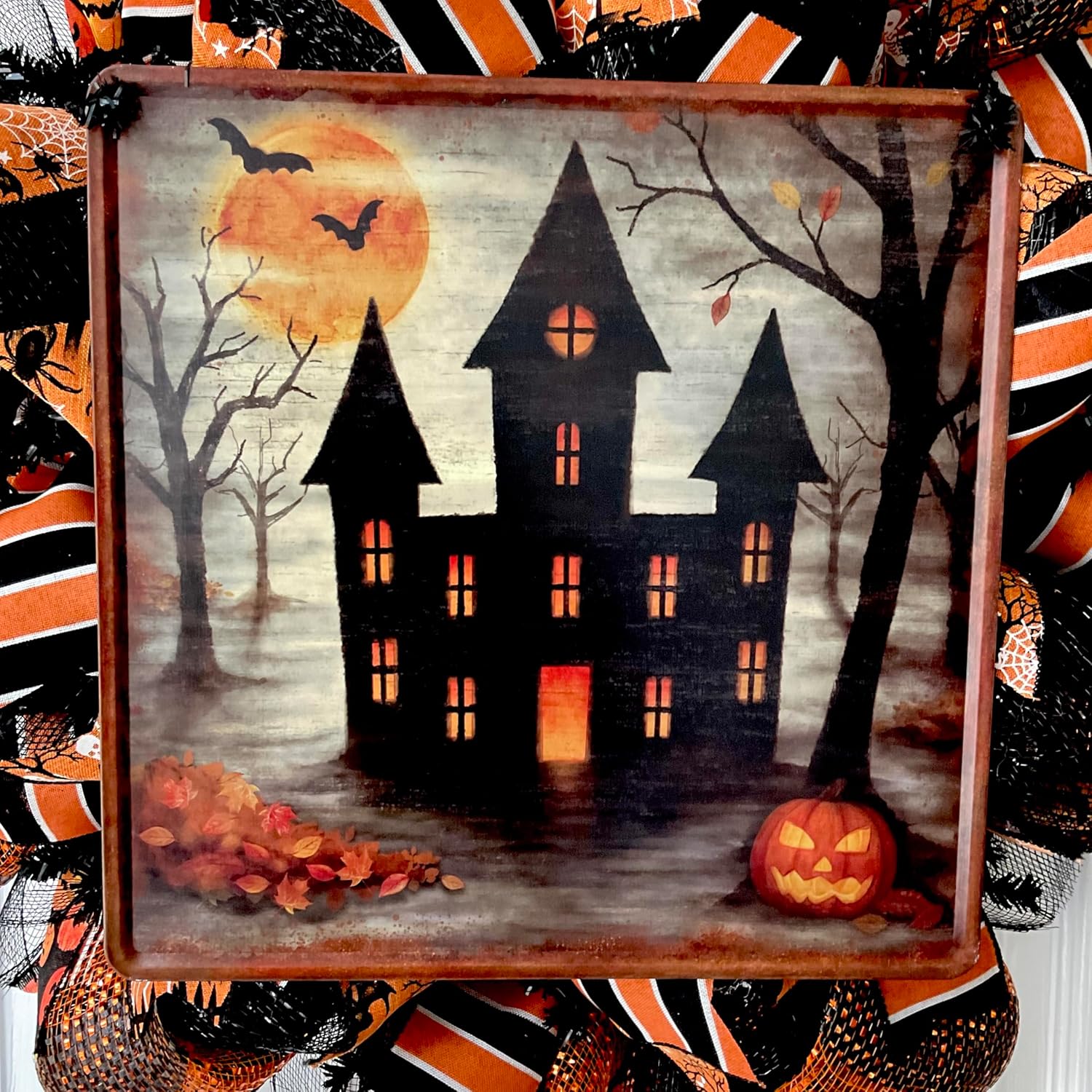 Haunted House Halloween Wreath Handmade Mesh