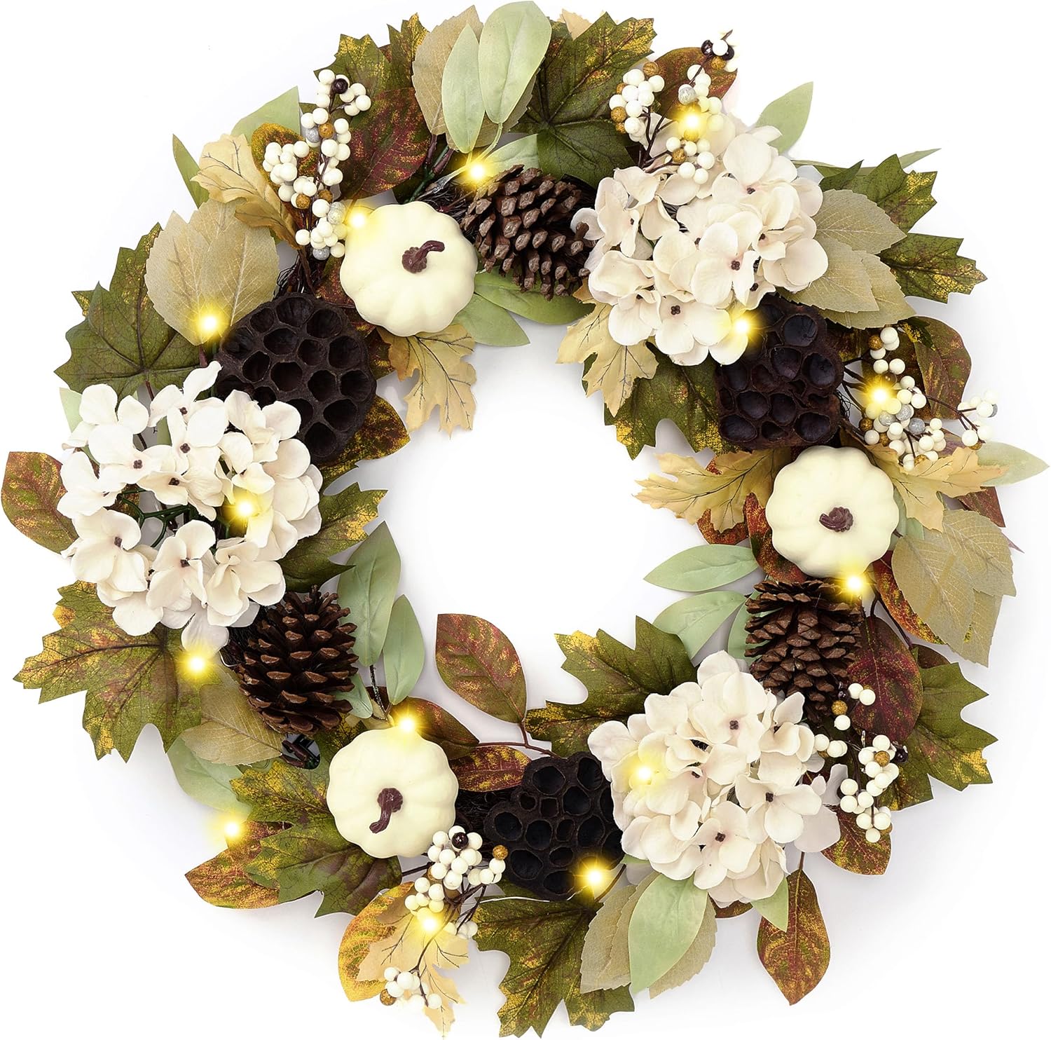 DECOR BY HANNAH 24 Inch Collapsible Fall Wreath with Lights