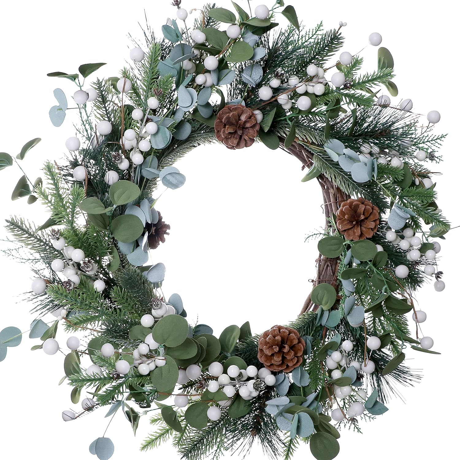 JFLORU 20 Inch White Christmas Wreath with Berries