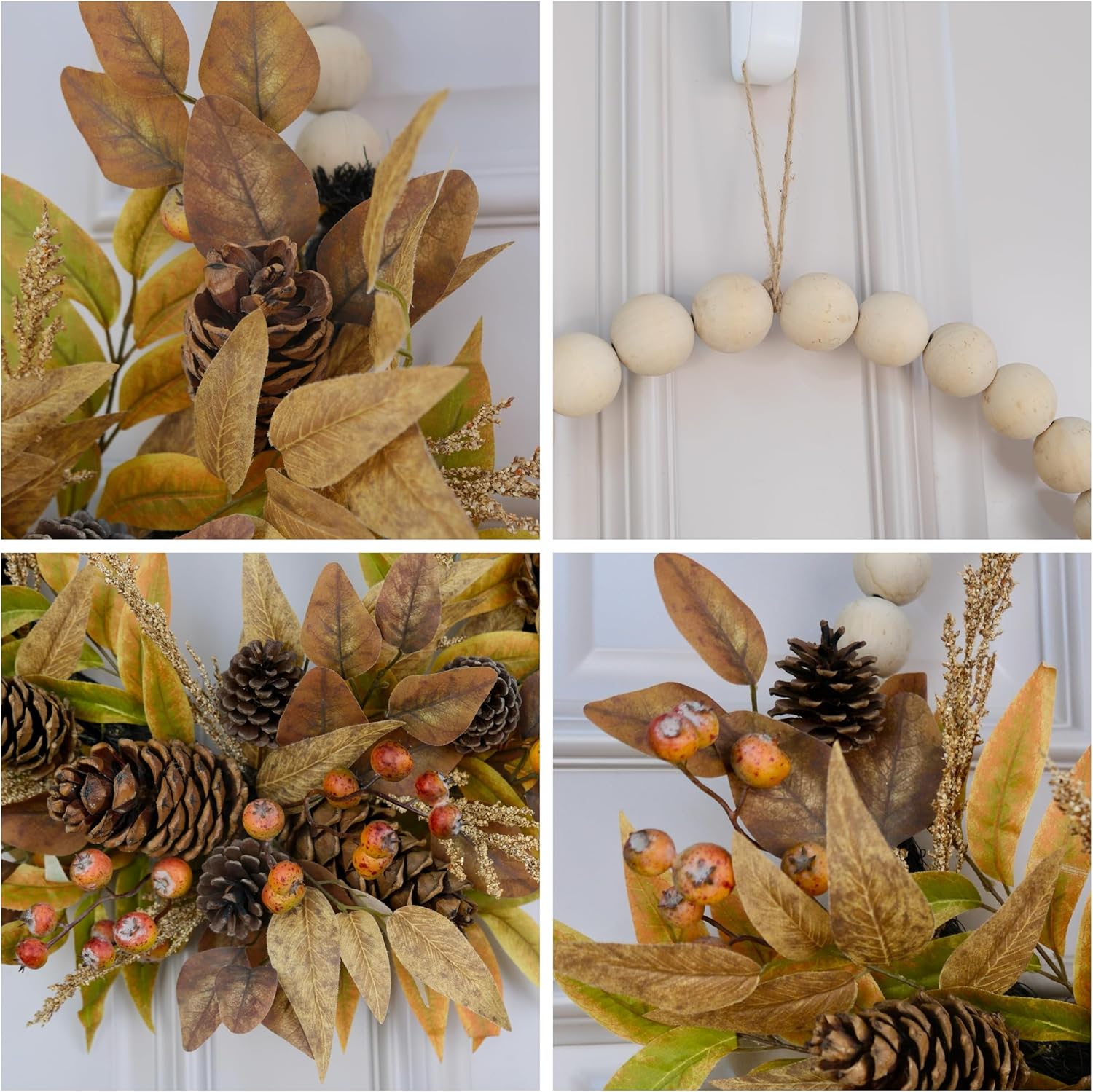 24 Inch Beaded Fall Wreath for Front Door
