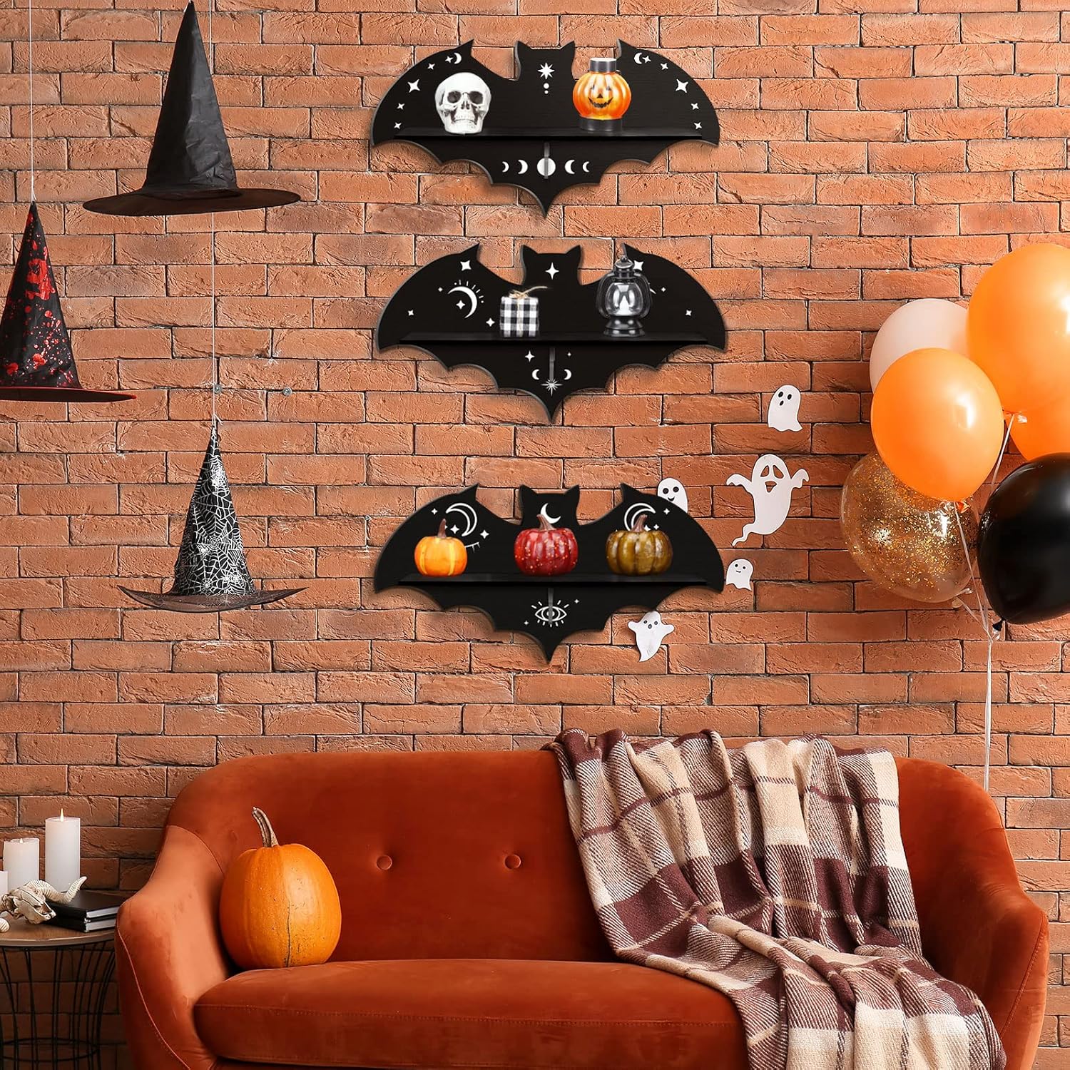 Geetery 3 Pcs Floating Black Bat Shelf Gothic Decor