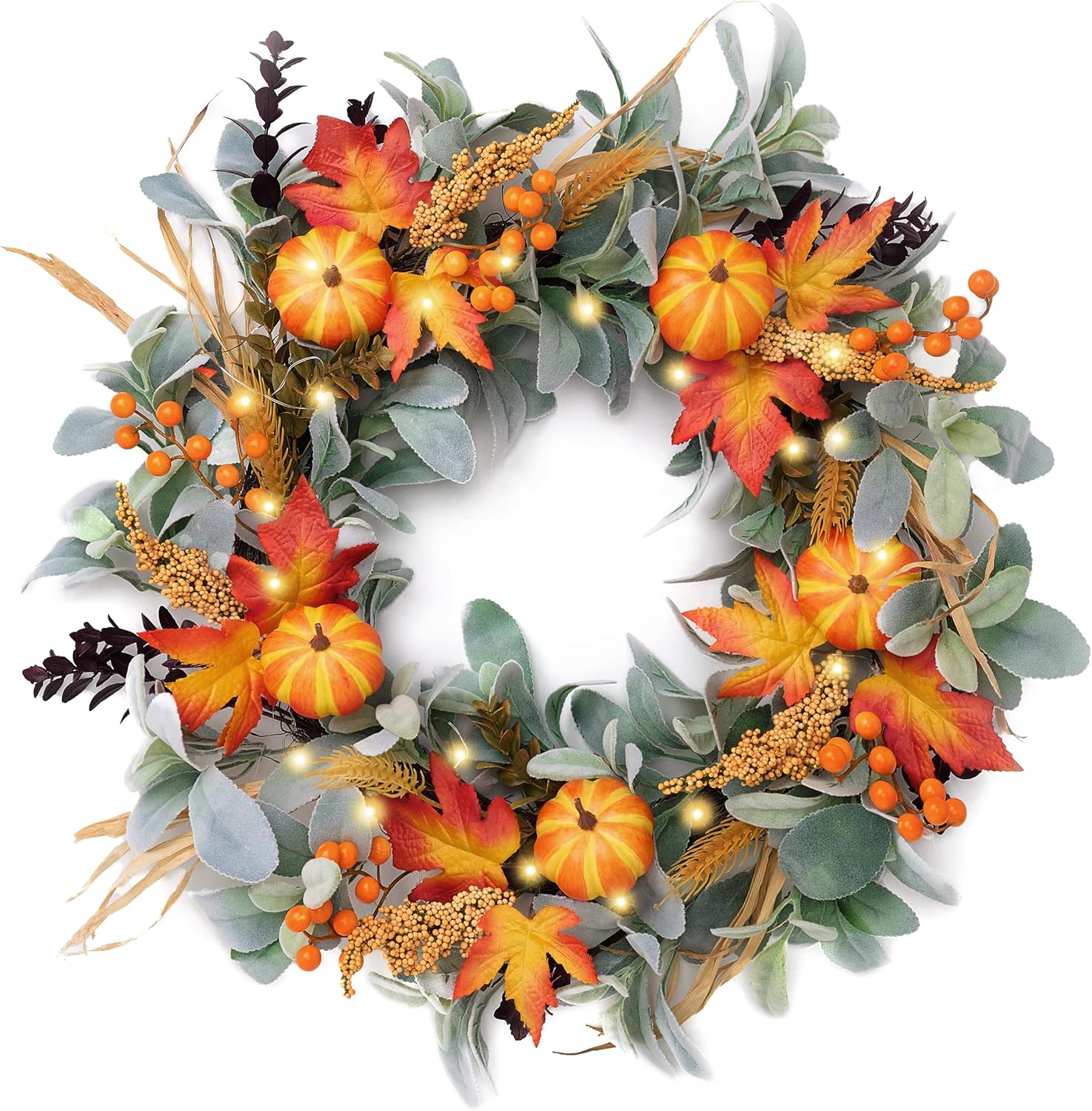 Valery Madelyn 24 Inch Collapsible Fall Wreath with Lights