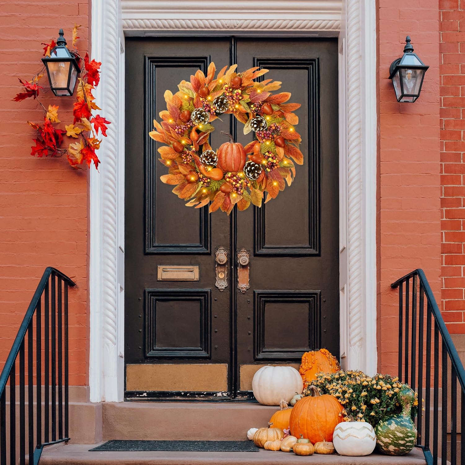 Sggvecsy 22 Inch Fall Wreath for Front Door and Wall Decor
