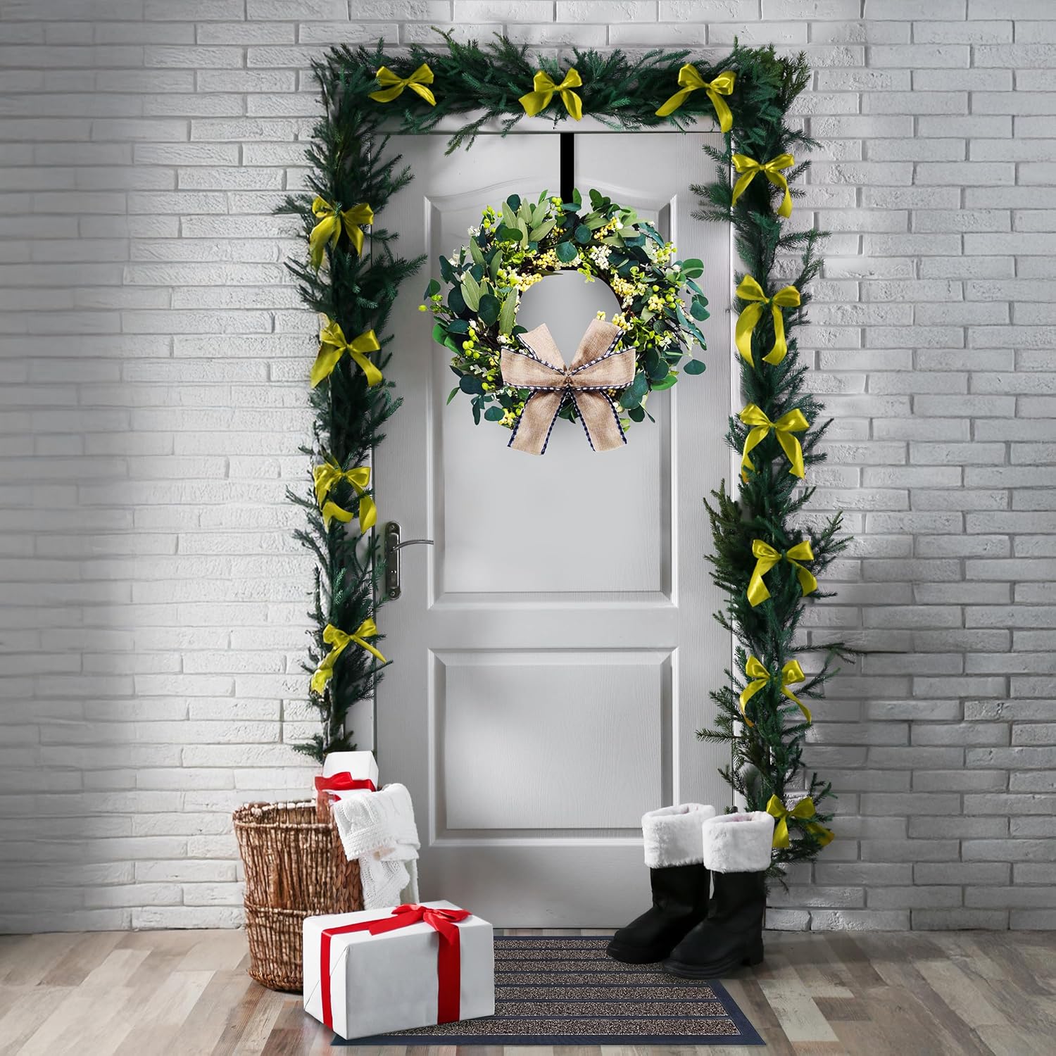 Artificial Eucalyptus Wreath with Doormat and Hanger - 24 Inch All Season Front Door Wreath