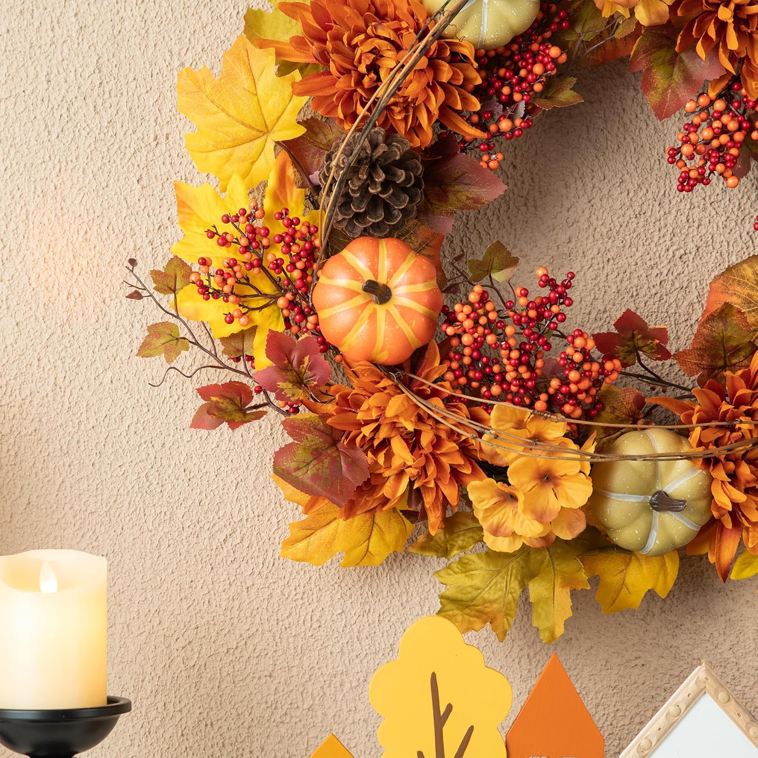 Glitzhome 24 Inch Autumn Maple Leaf Wreath