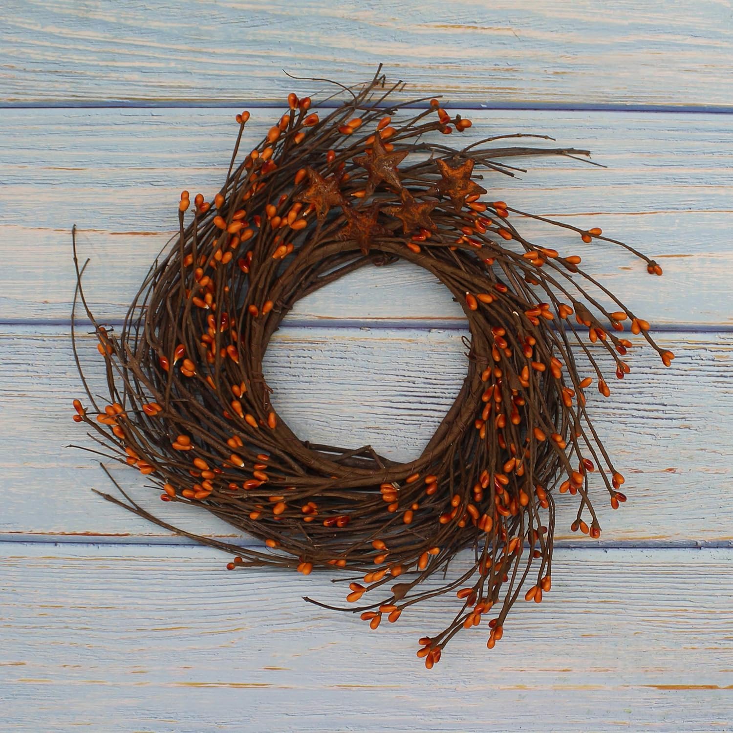 CVHOMEDECO Primitives Rustic Wreath with Barn Stars and Berries