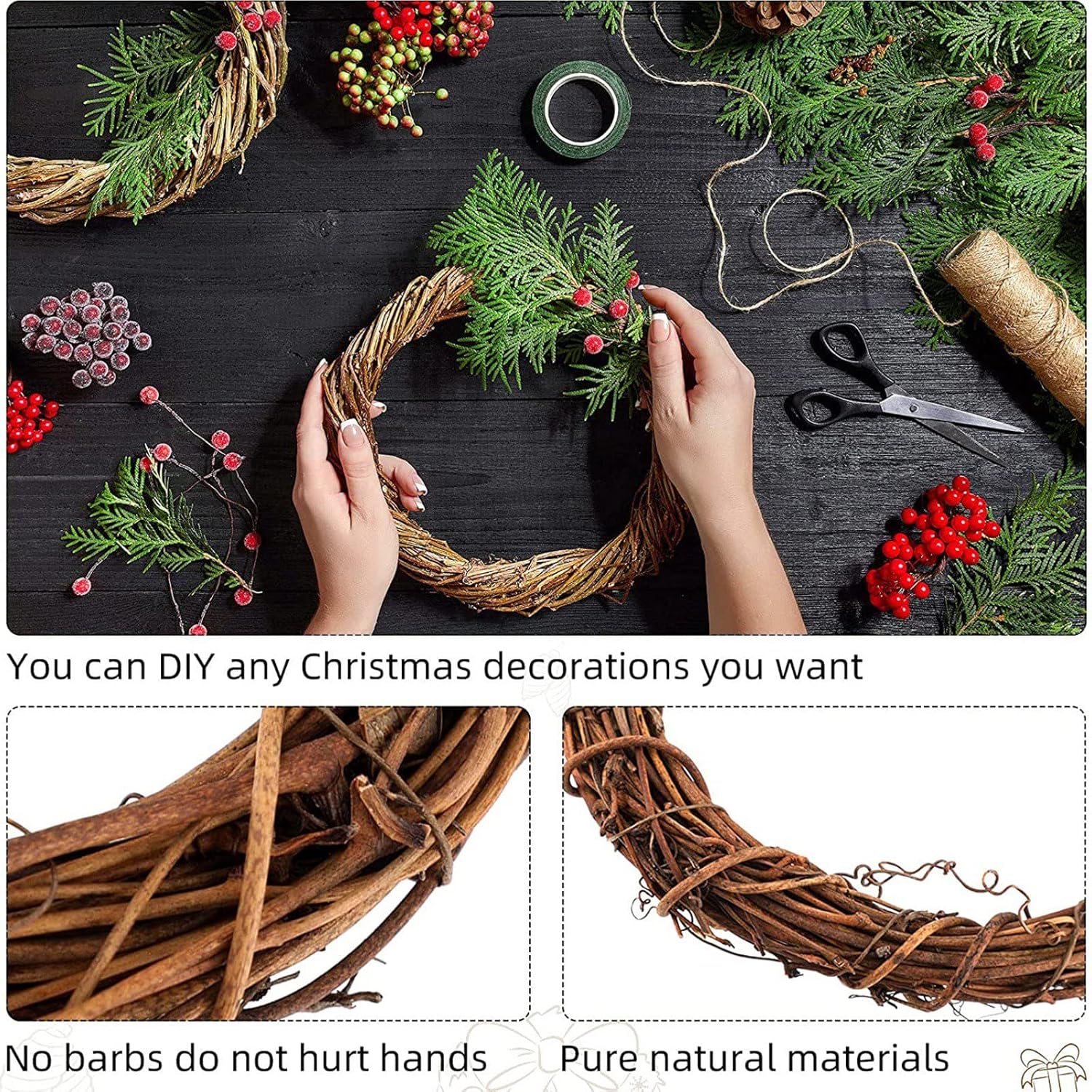 2 Pcs Natural Grapevine Wreaths for DIY Decorations