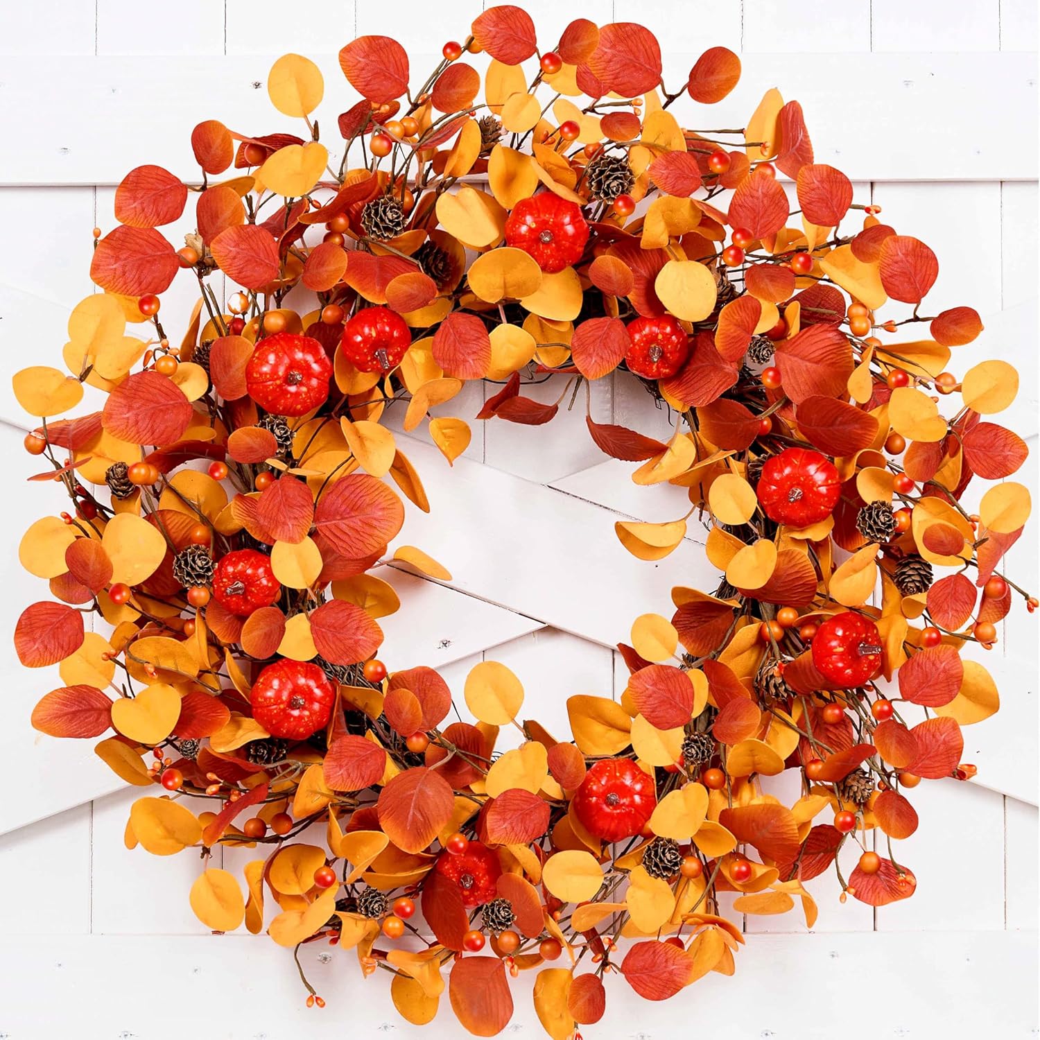 22 Inch Artificial Fall Wreath for Front Door
