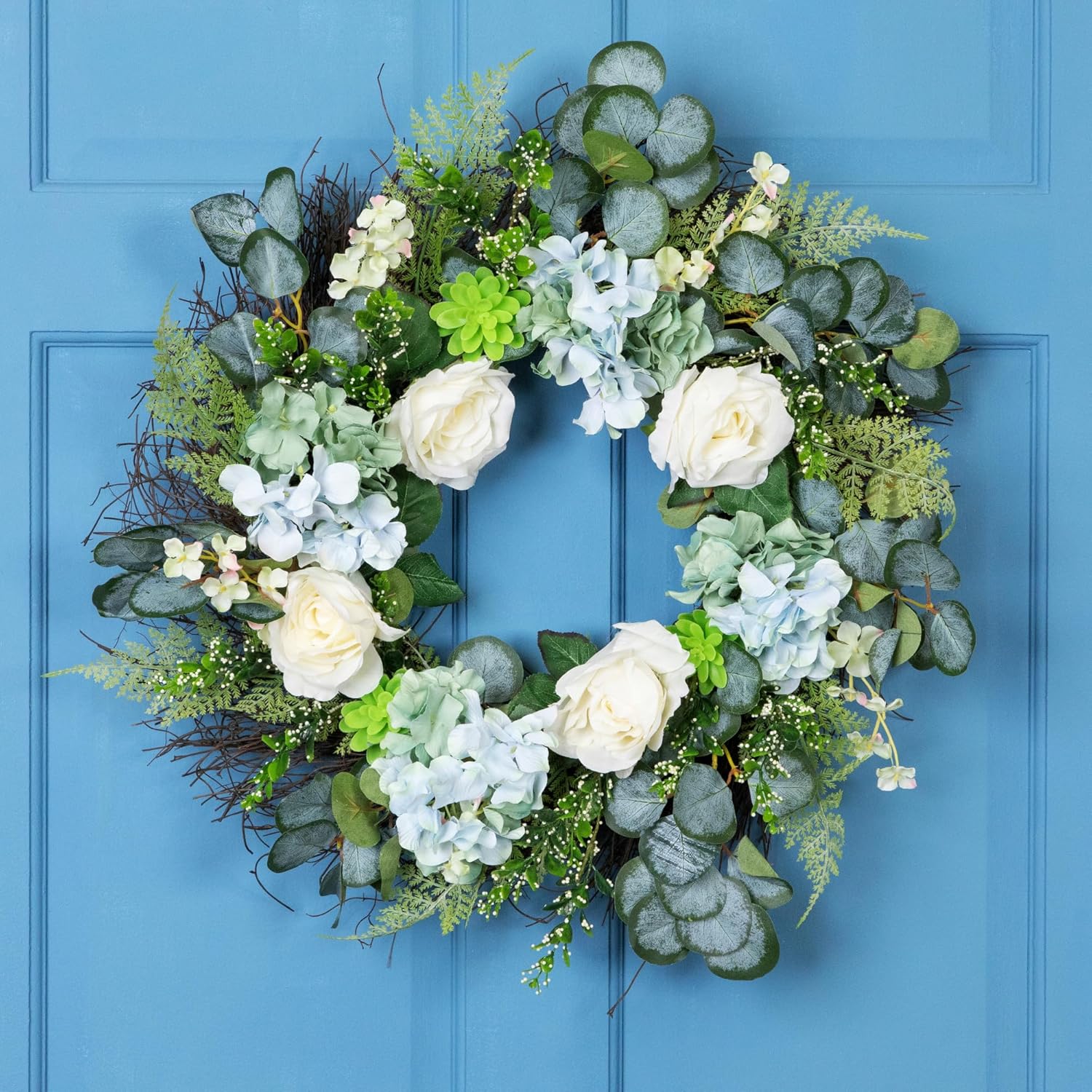 Northlight Spring Wreath White Blue 24 Inch