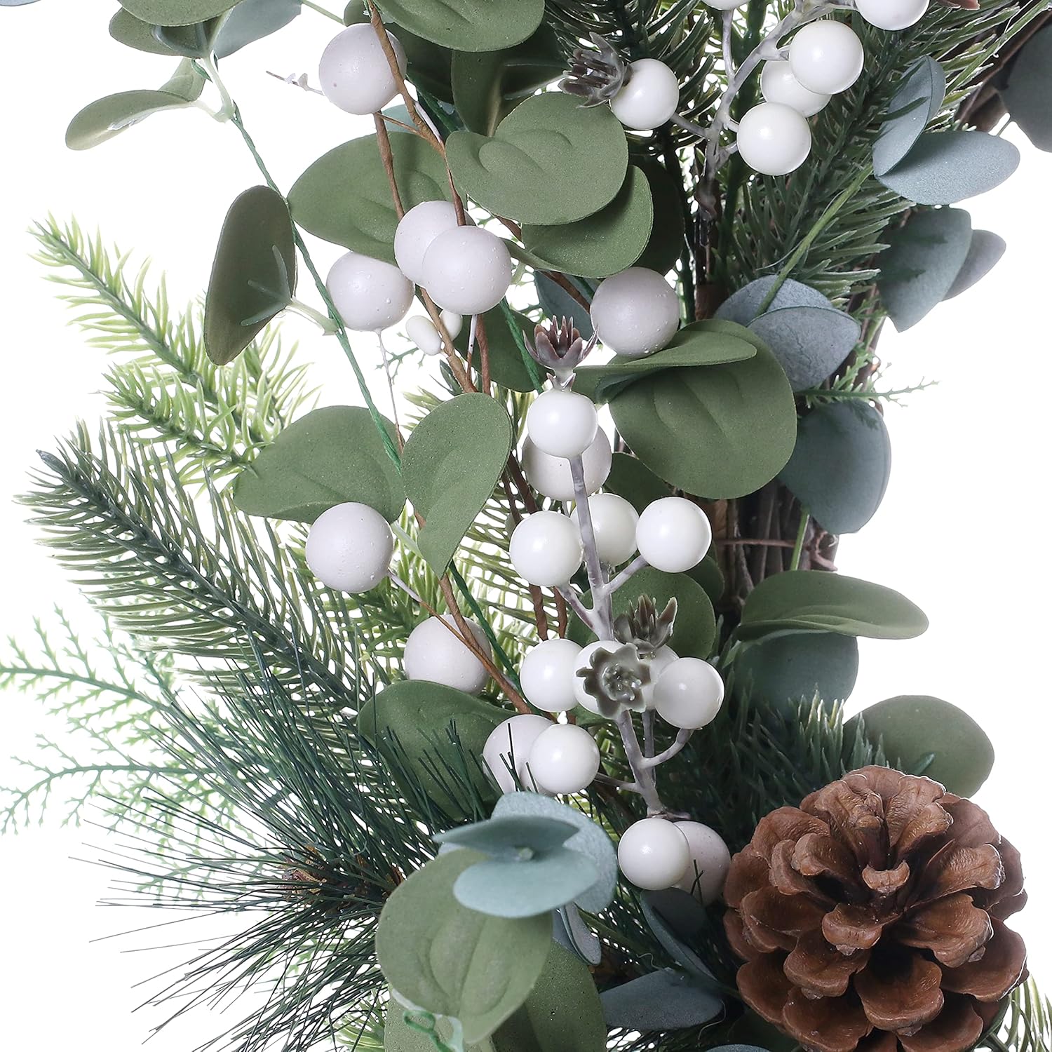 JFLORU 20 Inch White Christmas Wreath with Berries