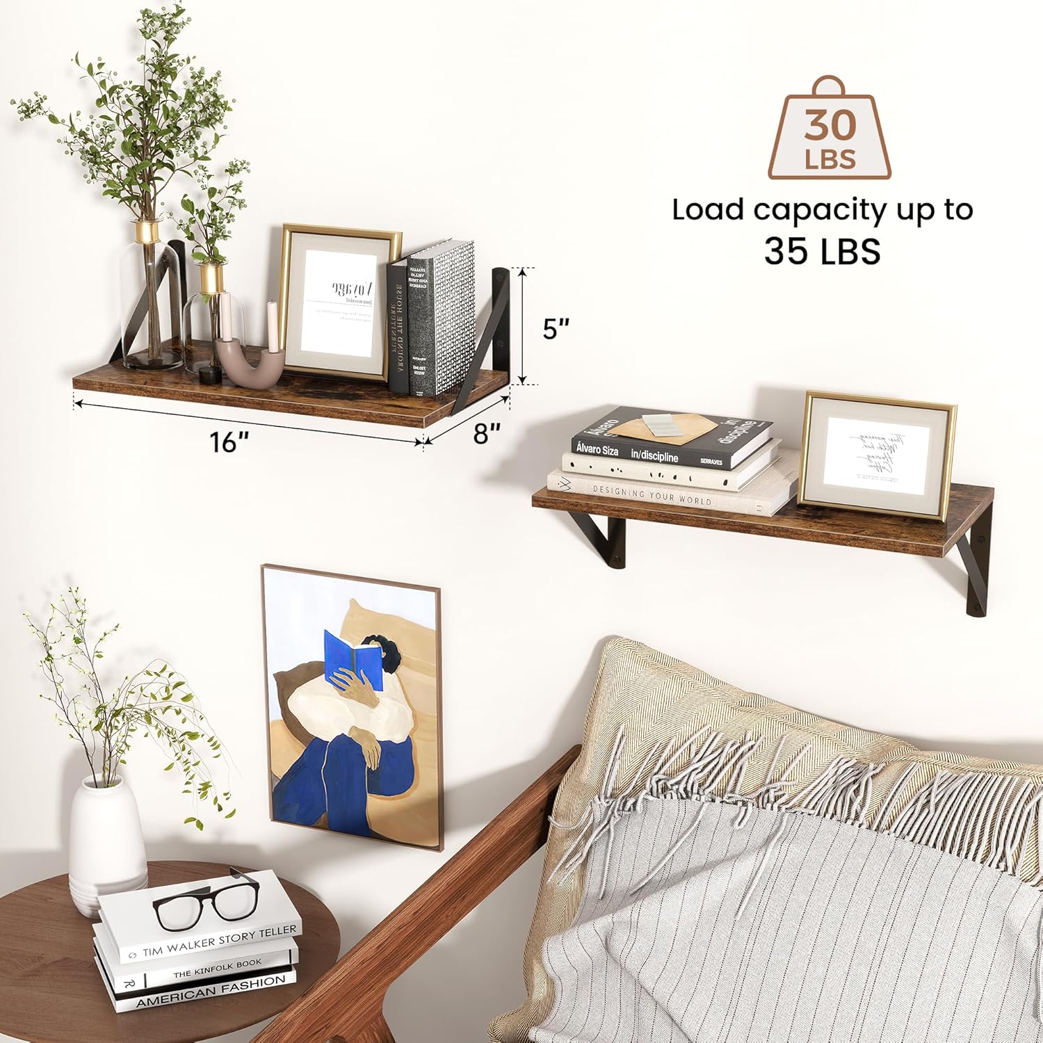 Axeman Floating Shelves Set of 2 16W x 8D Wood Wall Shelves