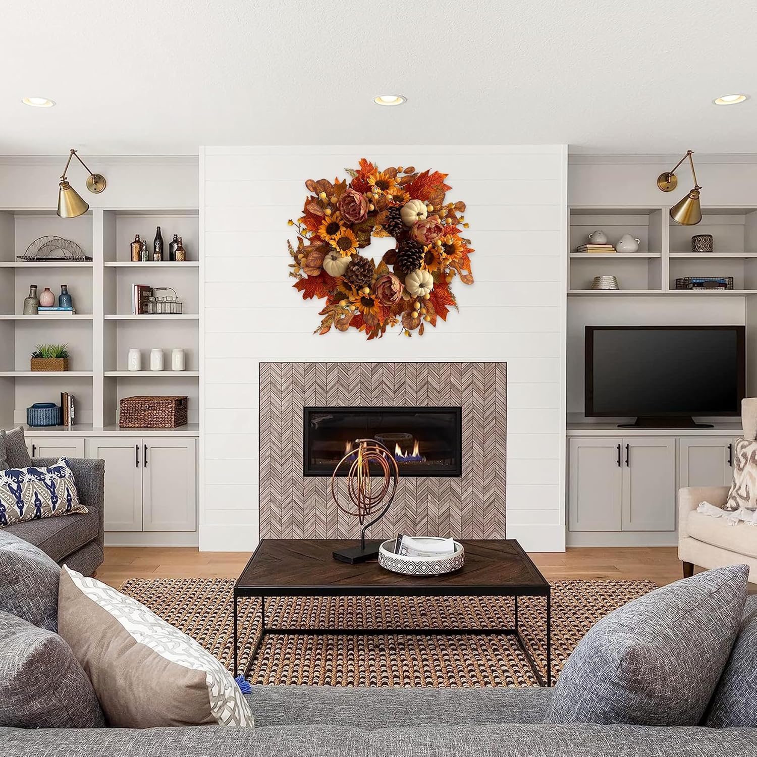 18 Inch Fall Wreath for Front Door Autumn Decor