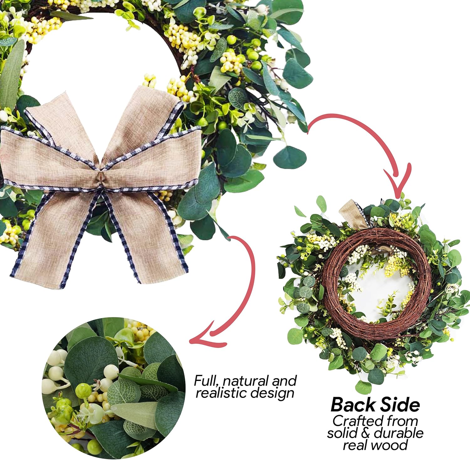Artificial Eucalyptus Wreath with Doormat and Hanger - 24 Inch All Season Front Door Wreath