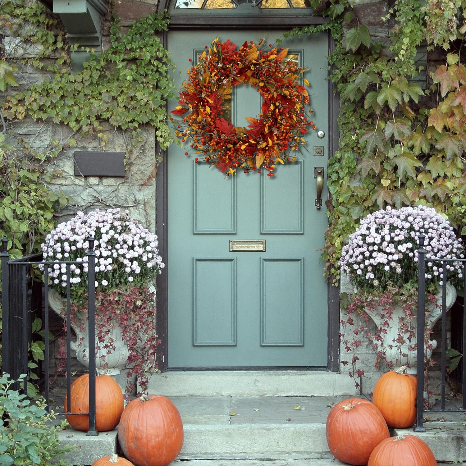 Full and Lush Fall Door Wreath 20 Inch Handcrafted