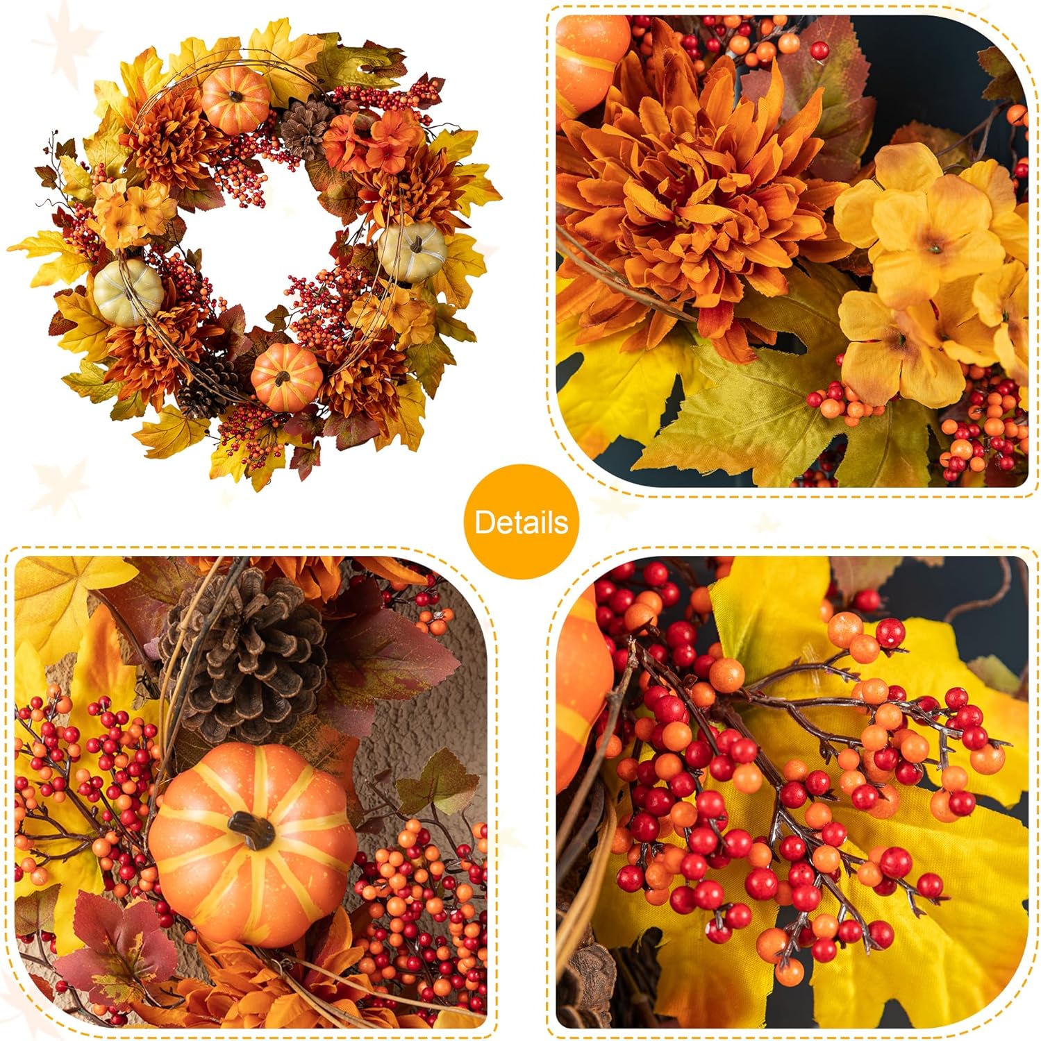Glitzhome 24 Inch Autumn Maple Leaf Wreath