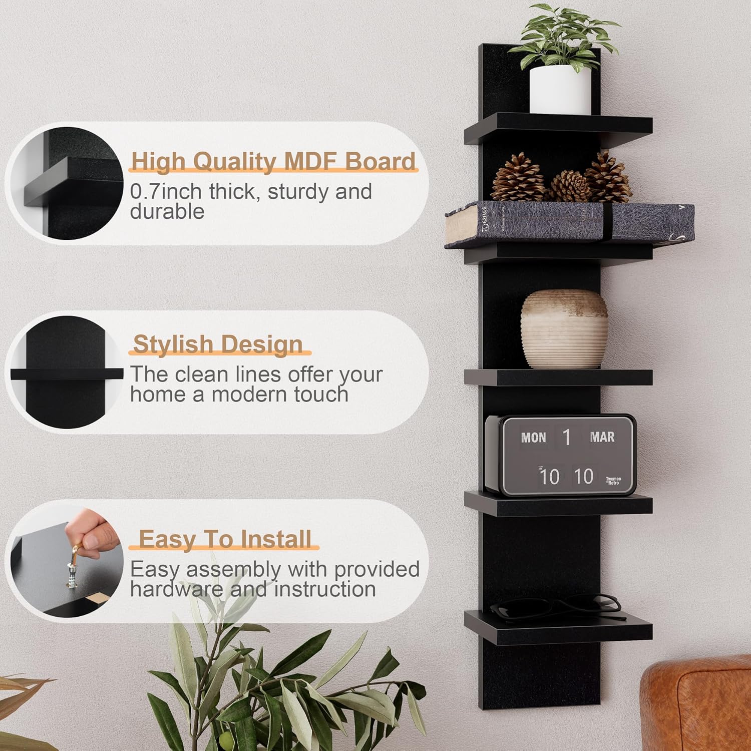 Fun Memories 5 Tier Wall Shelf Unit Black