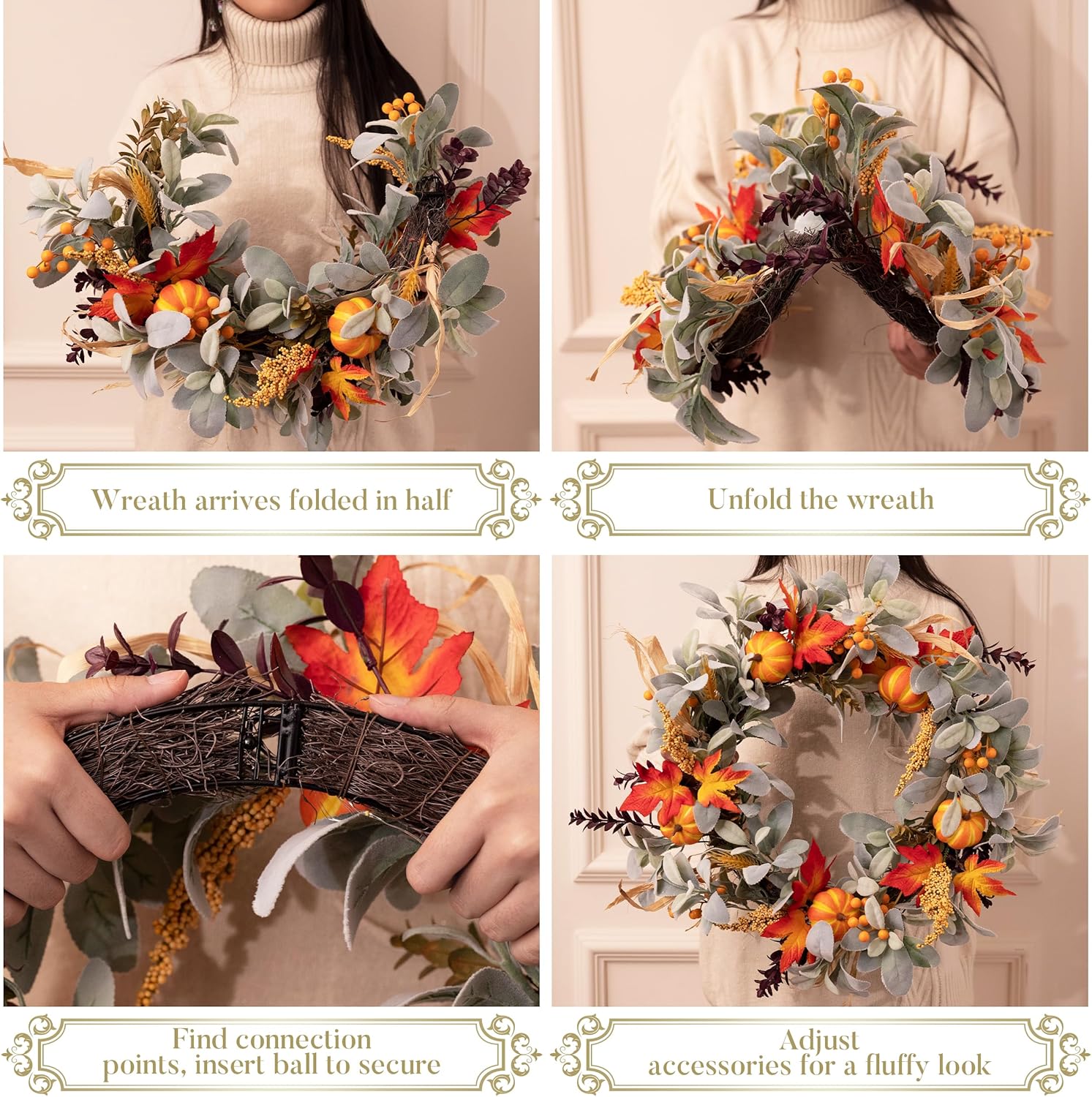 Valery Madelyn 24 Inch Collapsible Fall Wreath with Lights