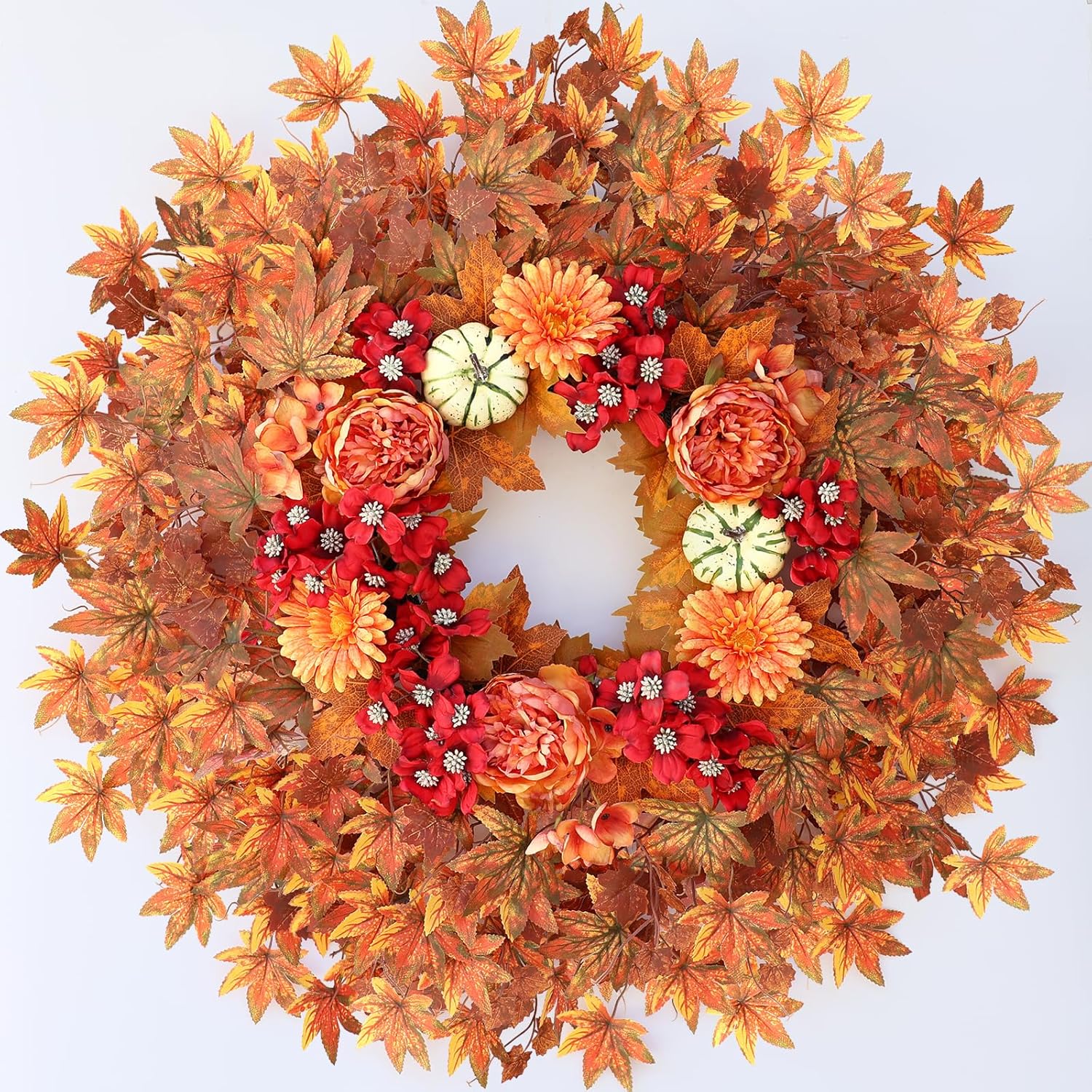 26 Fall Wreath for Front Door - Decorative Artificial Autumn Decor