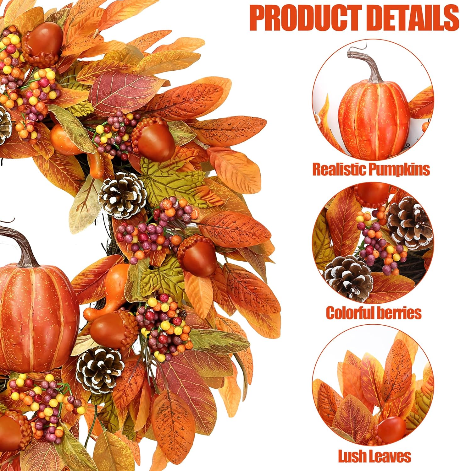 Sggvecsy 22 Inch Fall Wreath for Front Door and Wall Decor