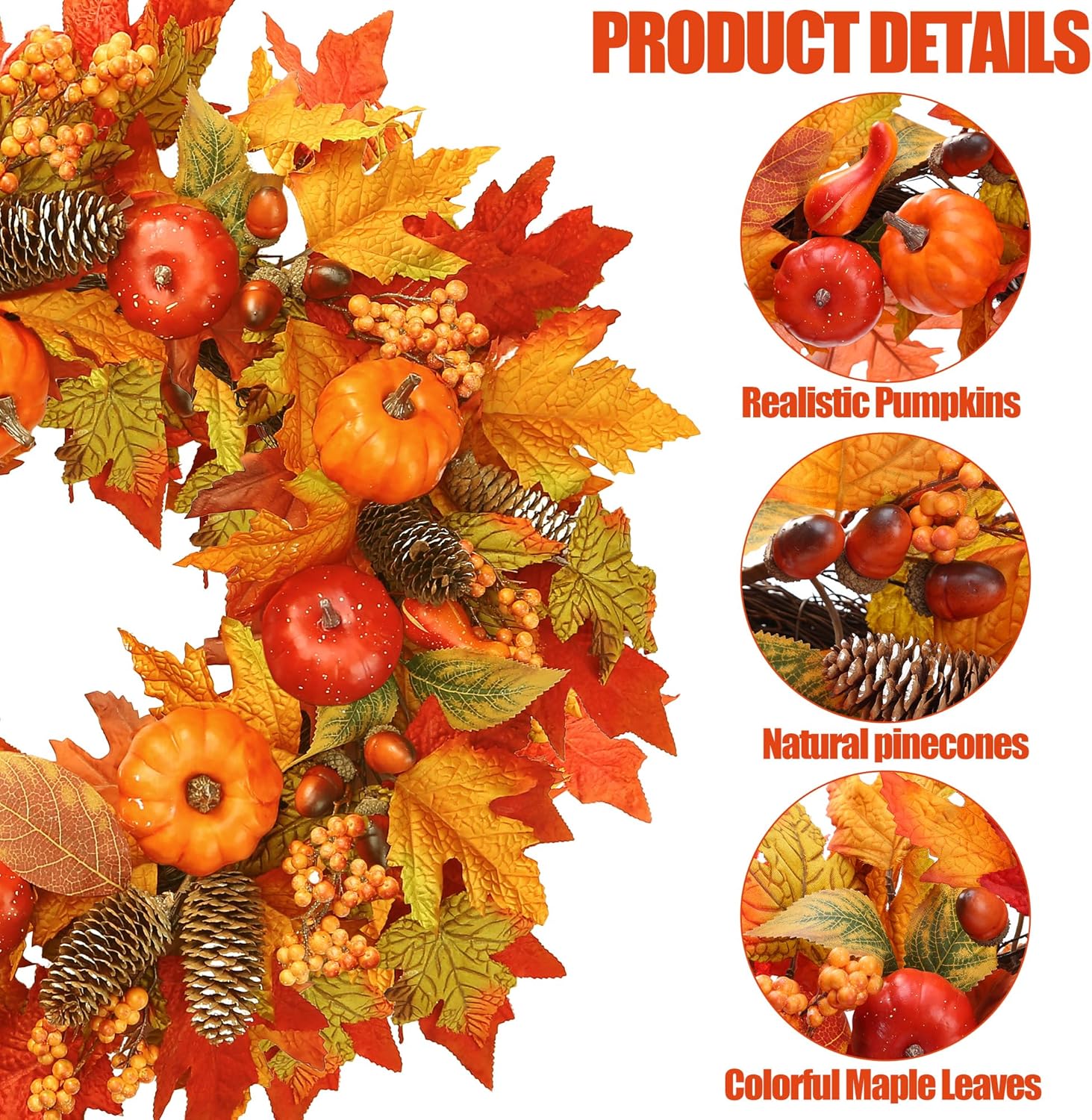 Sggvecsy 22 Inch Fall Wreath Decor for Front Door and Window