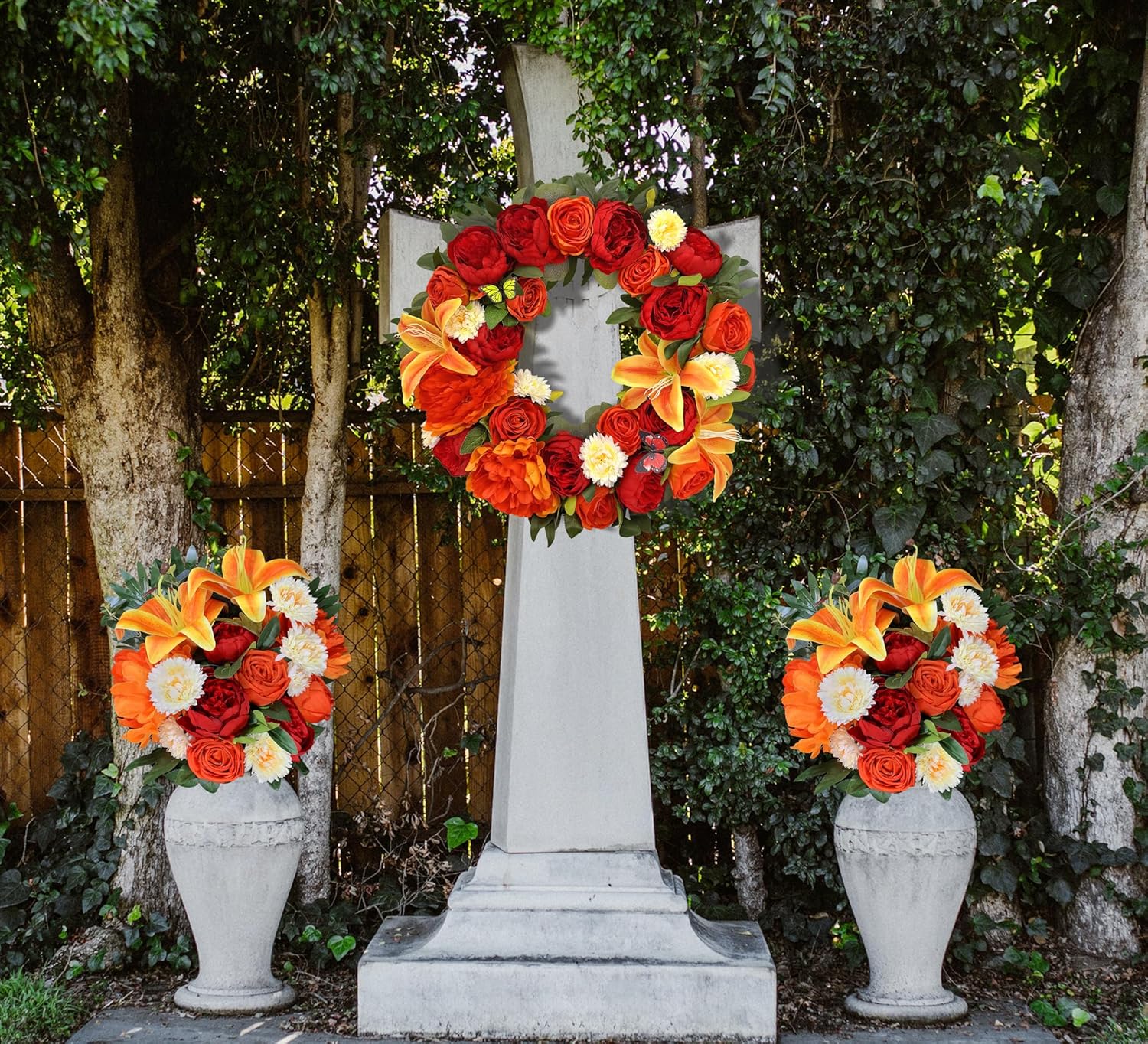 HENOMO Autumn Wreath with Stand 24 Inch Decorations for Gravesite