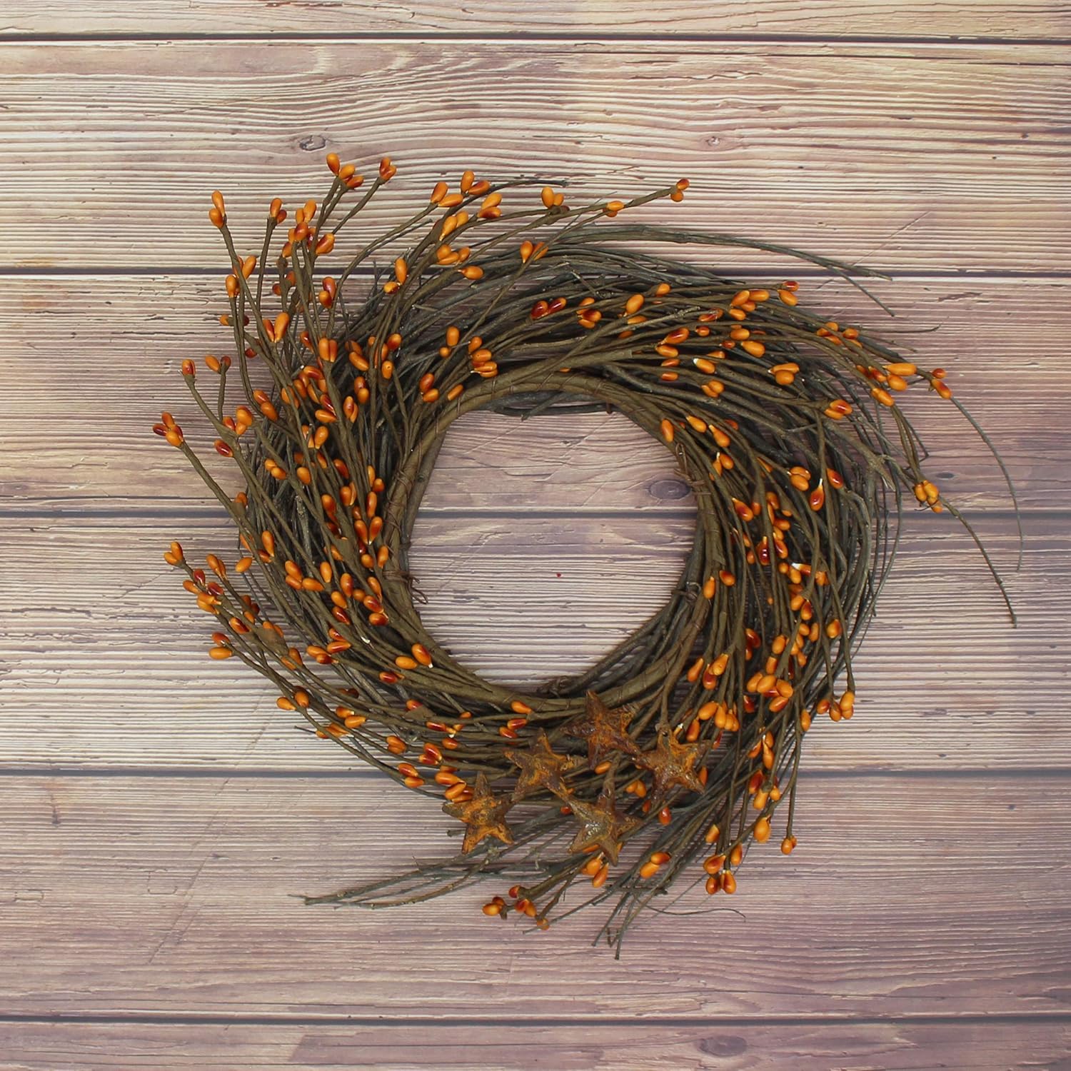CVHOMEDECO Primitives Rustic Wreath with Barn Stars and Berries