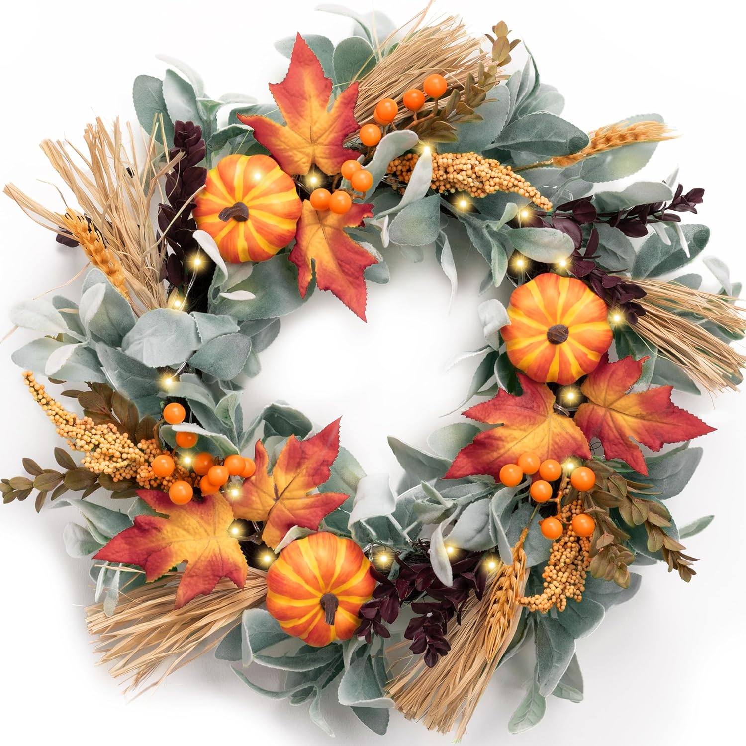 Valery Madelyn 18 Inch Autumn Wreath with Lights