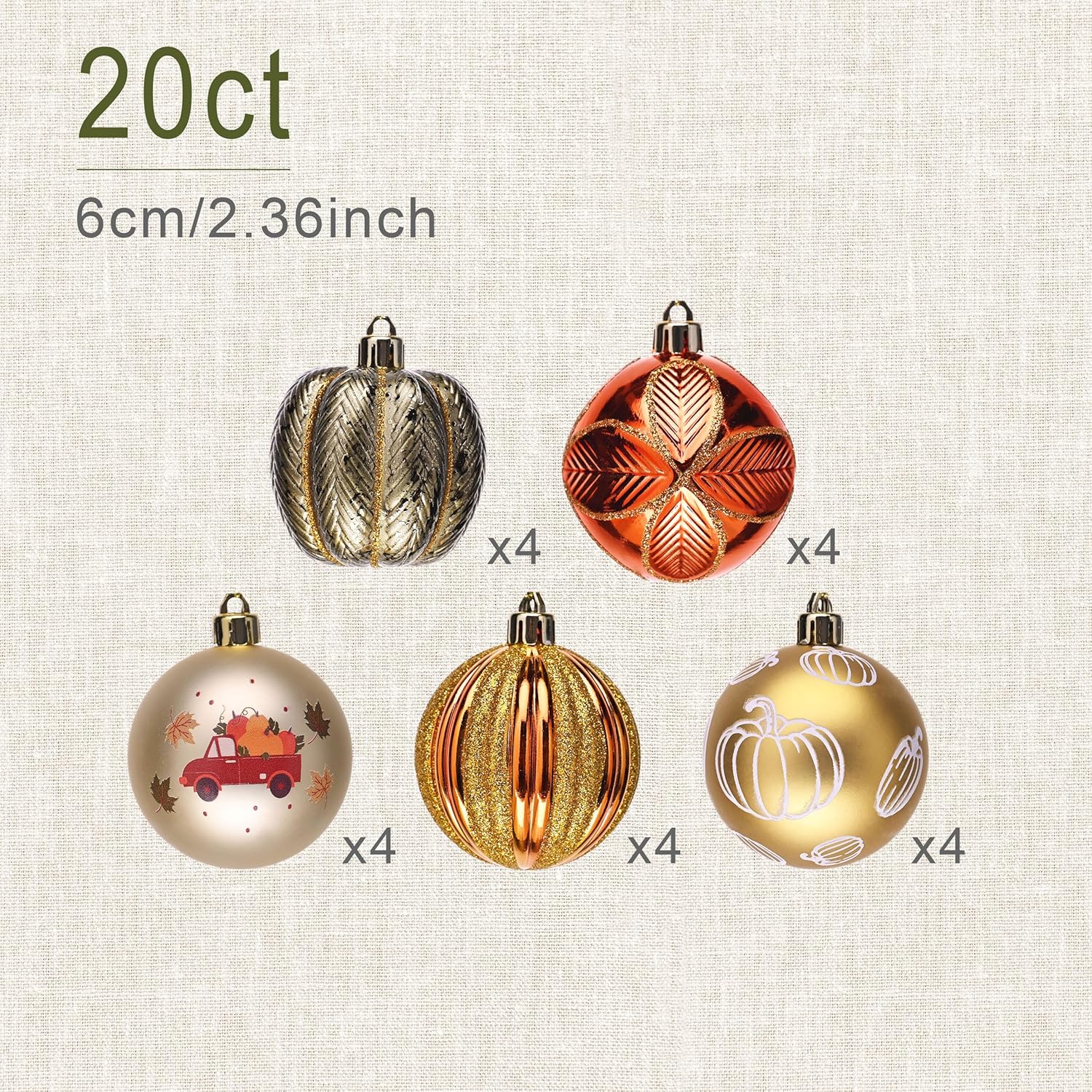 DECOR BY HANNAH Fall Harvest Tree Decorations 20ct Gold Orange Shatterproof Ball Ornament Set